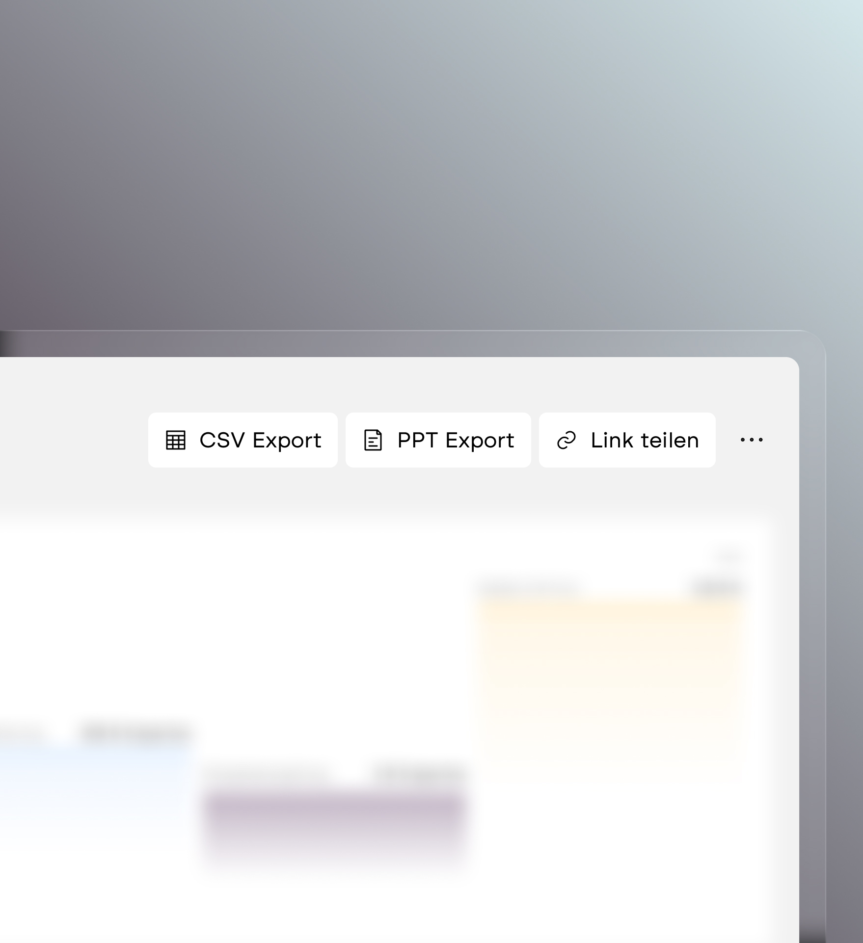 Screenshot der Furo-Software &ndash; Export-Buttons CSV Export, PPT Export und Link teilen