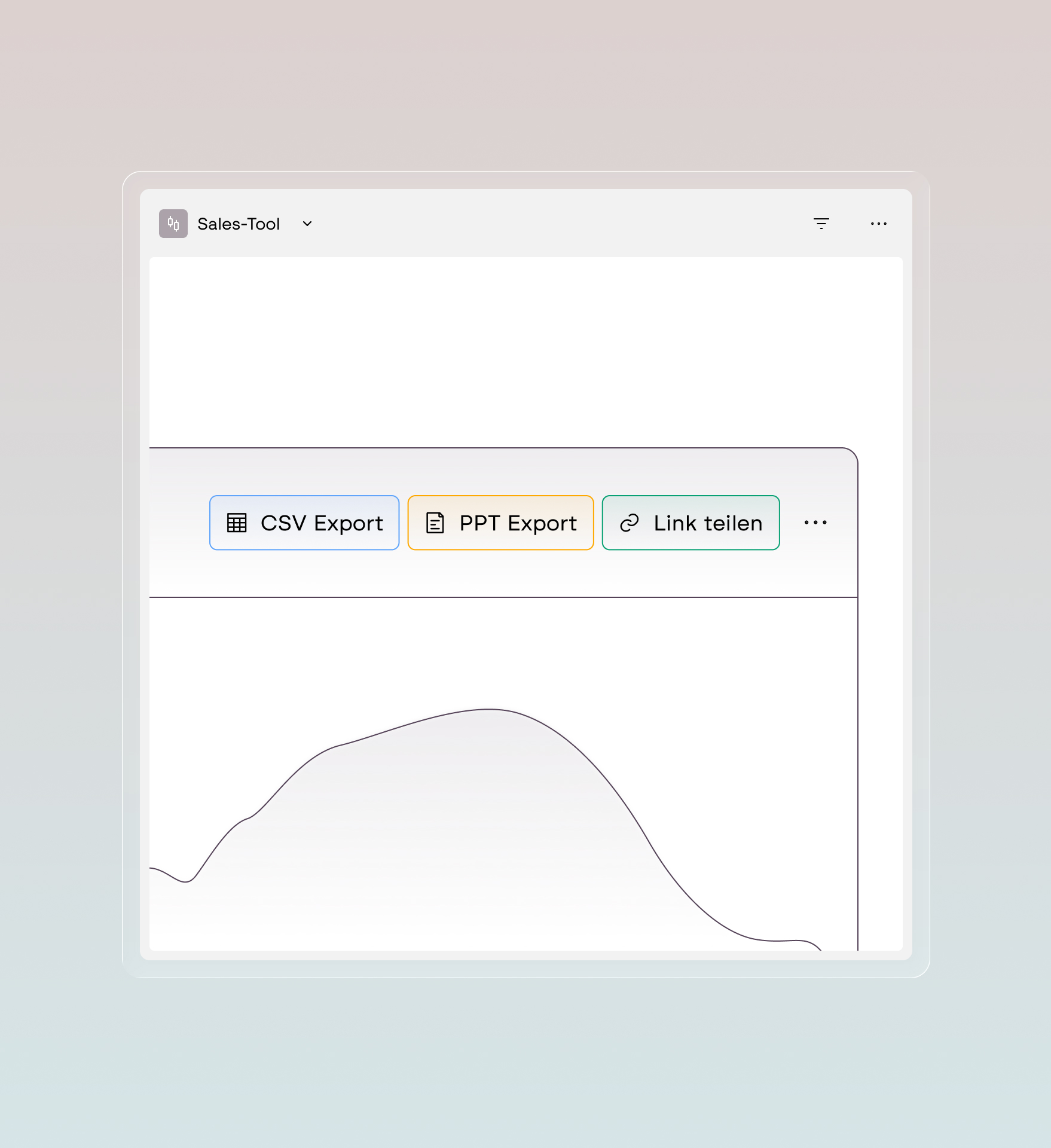 Screenshot of the Furo software &ndash; sales tool with export buttons CSV Export, PPT Export and Share Link