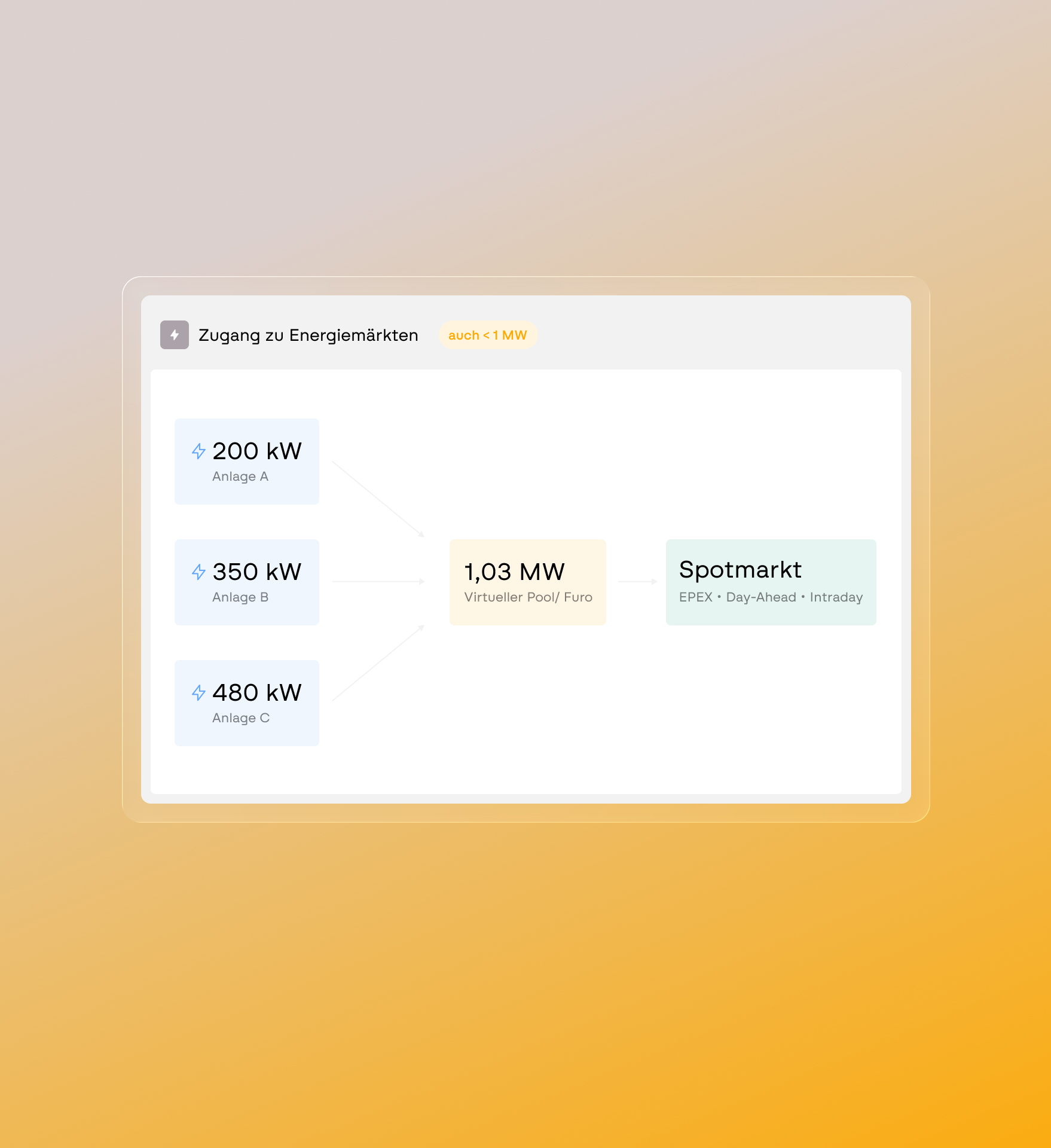 Screenshot der Furo-Software &ndash; B&uuml;ndelung mehrerer Anlagen zu virtuellem Pool mit Zugang zum Spotmarkt